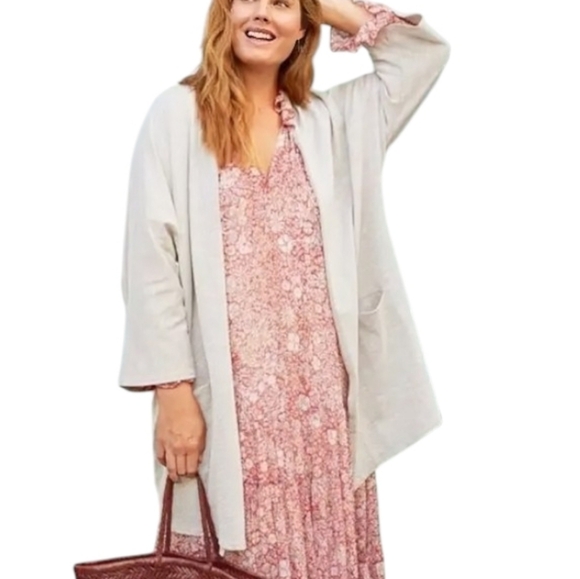 DONNI. Cardigan Cottage Lagenlook Women Coastal Grey Open Front Pockets Duster - Picture 5 of 14